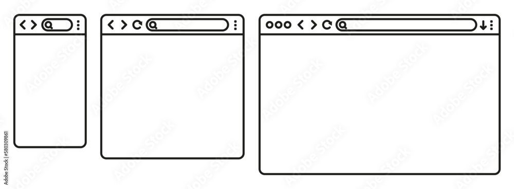 Aufkleber Simple browser window in a flat style, line design a simple blank web page, search in internet, line template mockup browser window on computer, tablet and mobile phone - vector
