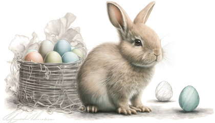 Easter rabbit bunny cute eggs basket AI Drawing