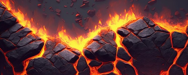 Magma volcano background. Lava fire using UI UX Design. - obrazy, fototapety, plakaty