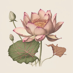 Pink Lotus Flowers Isolated, Water Lily, Tropical Lake Plant, Abstract Generative AI Illustration