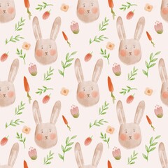 Cute Bunny Seamless Pattern, bunny pattern, hand drawn watercolor bunnies pattern, cute bunny pattern, cute pattern, cute bunny hand drawn watercolor seamless pattern