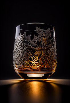 Handmade Japanese Kiriko Whisky Glass made using the  EDO Kiriko artesian techniques with Suntory Whisky
