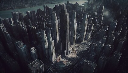 Aerial view of modern city, generative ai