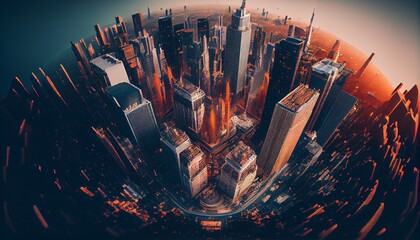 Aerial view of modern city, generative ai