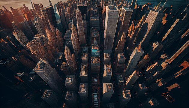 Aerial view of modern city, generative ai