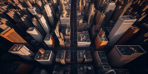 Aerial view of modern city, generative ai