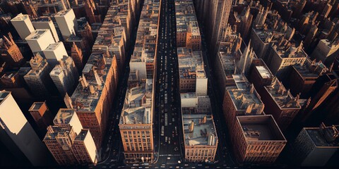 Aerial view of modern city, generative ai