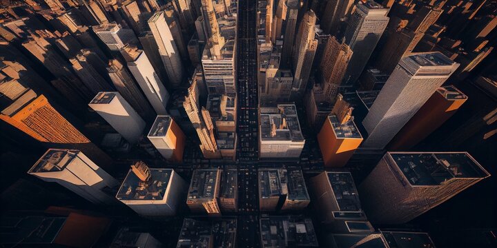 Aerial view of modern city, generative ai