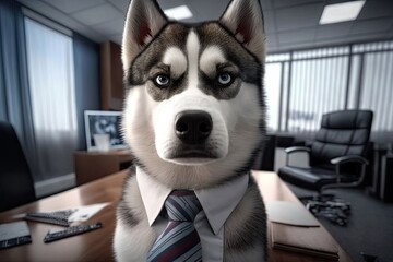 husky as office manager, boss as husky
