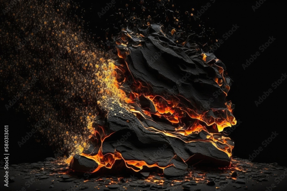 Poster added layers of texture resembling embers from a fire. a burn effect on a pure black background. gen