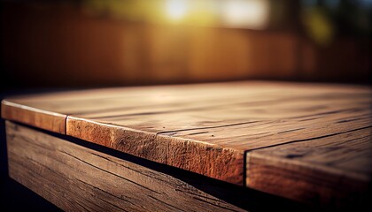 Old wooden table, shallow depth of field, generative ai