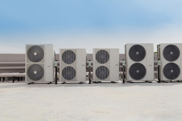 Air conditioning (HVAC) on the roof of an industrial building with , building's cooling system.