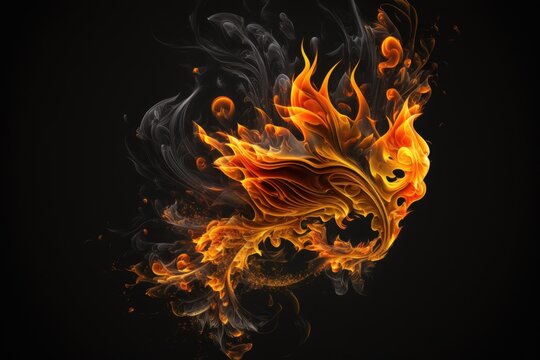 An ethereal blaze of heat and flames against a black backdrop. Generative AI
