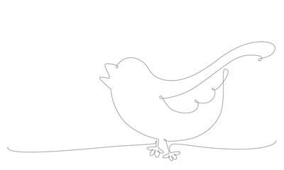 First spring bird hand draw continues one line. Vector stock illustration isolated on white background for wedding, Easter invitation or greeting card. Editable stroke. 