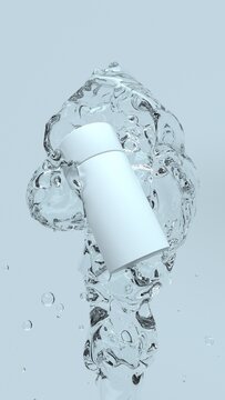 An image of a cosmetic container and a stream of water	
