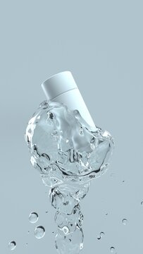 An image of a cosmetic container and a stream of water	
