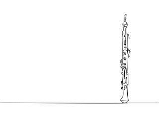 Clarinet one line art. Continuous line drawing of wind, symphony, retro, clarinet, bass, oboe, sax, music, flute, jazz, orchestra, horn.