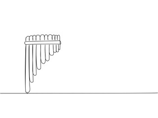 Pan flute one line art. Continuous line drawing of culture, folk, wind, whistle, indian, america, latin, tube, panflute, vintage, panpipes, music, horn, bamboo Hand drawn vector illustration