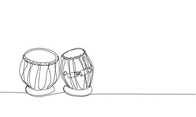 Tabla drum one line art. Continuous line drawing of sound, beat, ethnic, indian, rhythm, musician, band, acoustic, drum, music, percussion. - obrazy, fototapety, plakaty