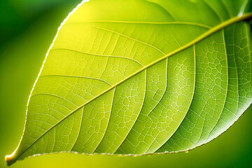 Leaf background: A single, large green leaf with intricate veins and a dewy surface, set against a soft and muted background. Perfect for creating a simple and elegant backdrop