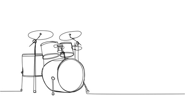 Stockvector Drum kit one line art. Continuous line drawing of play, drum,  drumstick, kit, stick, music, performer, song, vintage, rock, instrument,  band, percussion, sound, bass, musician. | Adobe Stock