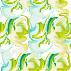 Seamless pattern of abstract art painting, creative hand painted background, brush texture, green, yellow and blue stripes.