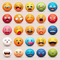 Fototapeta premium A classic and timeless set of emoji icons, with traditional and recognizable designs that convey a sense of nostalgia and familiarity, social media experience. Ai