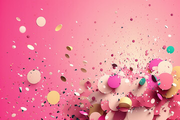Falling confetti on bright pink background. Generative IA