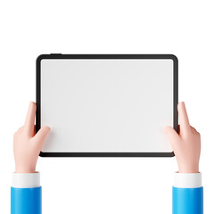 holding tablet with blank screen icon, finger touch screen