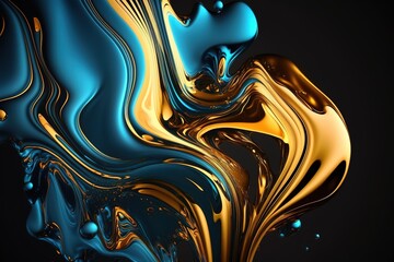 Luxury gold and blue liquid background, Generative AI.