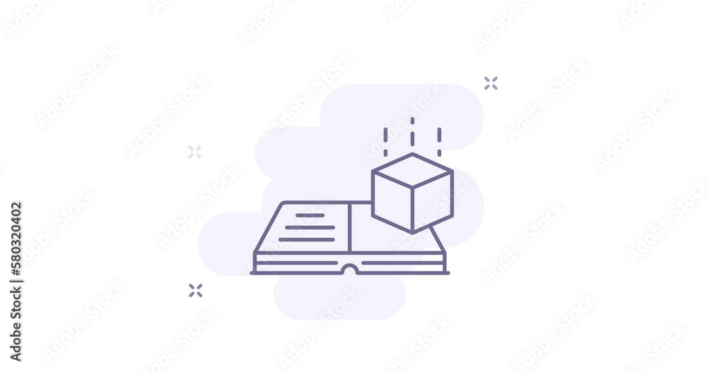 Poster 3d book animated outline icon on white. augmented reality 4k video line illustration motion design f
