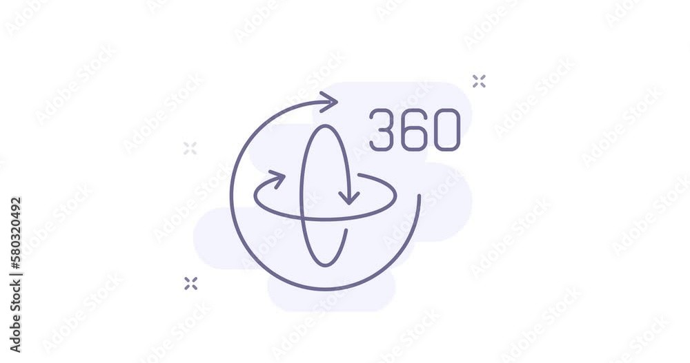 Poster 360 degrees rotate animated outline icon on white. augmented reality 4k video line illustration moti