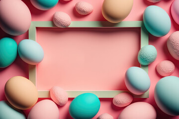 easter eggs background pastel color and frame, generative AI