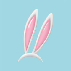 3d Easter bunny ears. Rabbit ears realistic 3d vector illustration. Hare costume white and pink element.