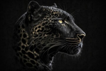 Obraz premium A picture of a leopard, or Panthera pardus. Black panther is another name for melanism in leopards. Black panther in profile, isolated. Generative AI