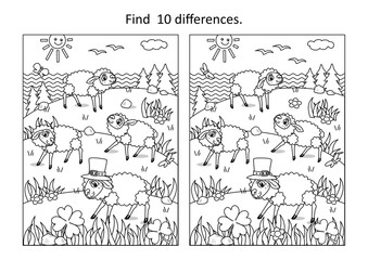 Sheep on pasture in St. Patrick's Day difference game
