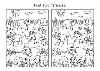 Sheep on pasture in St. Patrick's Day difference game
