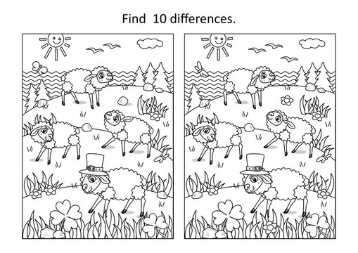 Sheep on pasture in St. Patrick's Day difference game
