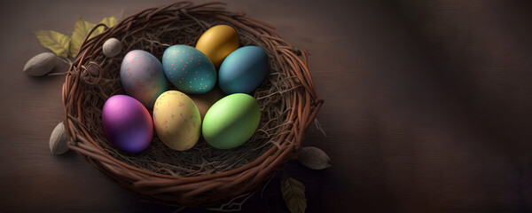 Fototapeta na wymiar Easter eggs in basket Generative AI