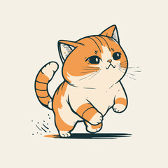 Adorable fun cartoon cat. Happy illustration of kitty. Fun vector art doodle. Card for children. Isolated hand drawn sketch of kawaii kitty. Cheerful of playful pet. Painting of kitten. Design animal.