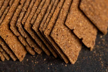 Thin crispy rye flour bread with bran