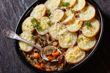 Ground Beef stew with mushrooms, carrots potatoes