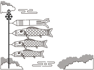 鯉のぼり（コピースペース有）線画