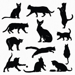 Vector collection of cat silhouettes set. vector illustration cat shape shadow isolated on white background 