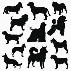 Vector collection of dog silhouettes set. vector illustration dog shape shadow isolated on white background
