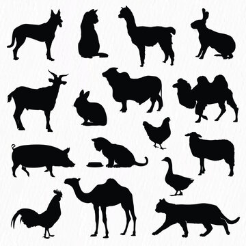 Vector collection of domestic farm animals silhouettes set. vector livestock isolated on white background
