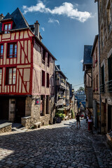 Breton Village Dinan With Narrow Alleys And Half-Timbered Houses In Department Ille et Vilaine In Brittany, France