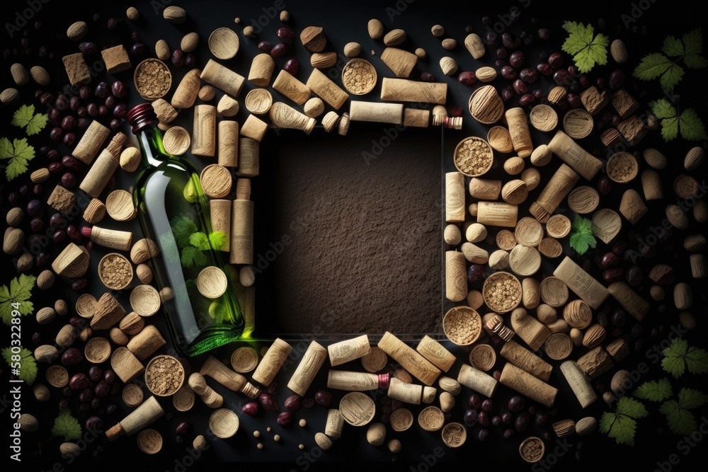 Aufkleber a copy space in front of a background of wine bottles and corks. generative ai