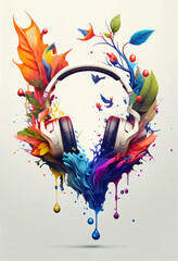 Color splash with headphones. AI generated illustration