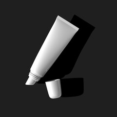 white lip gloss open tube top view isolated with long shadow black background